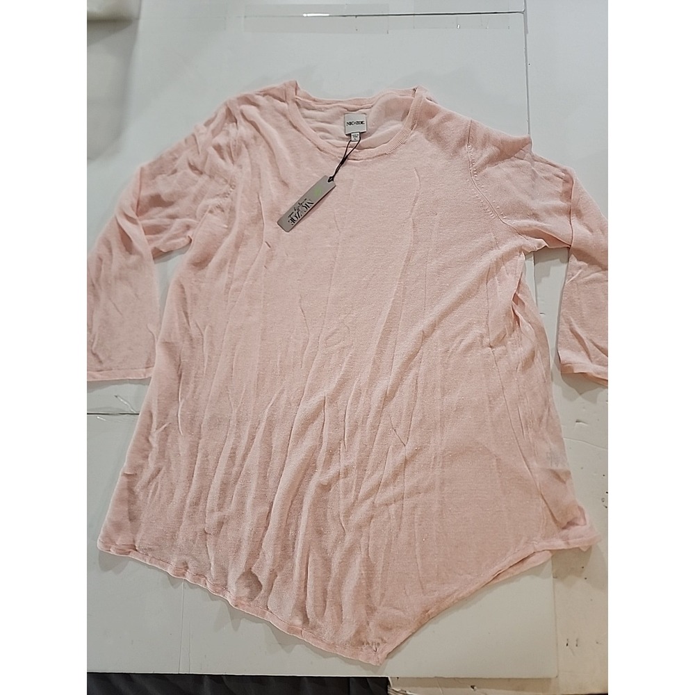NWT NIC+ZOE‎ Featherweight Angle Sweater Blush Pink Linen Blend Large $128